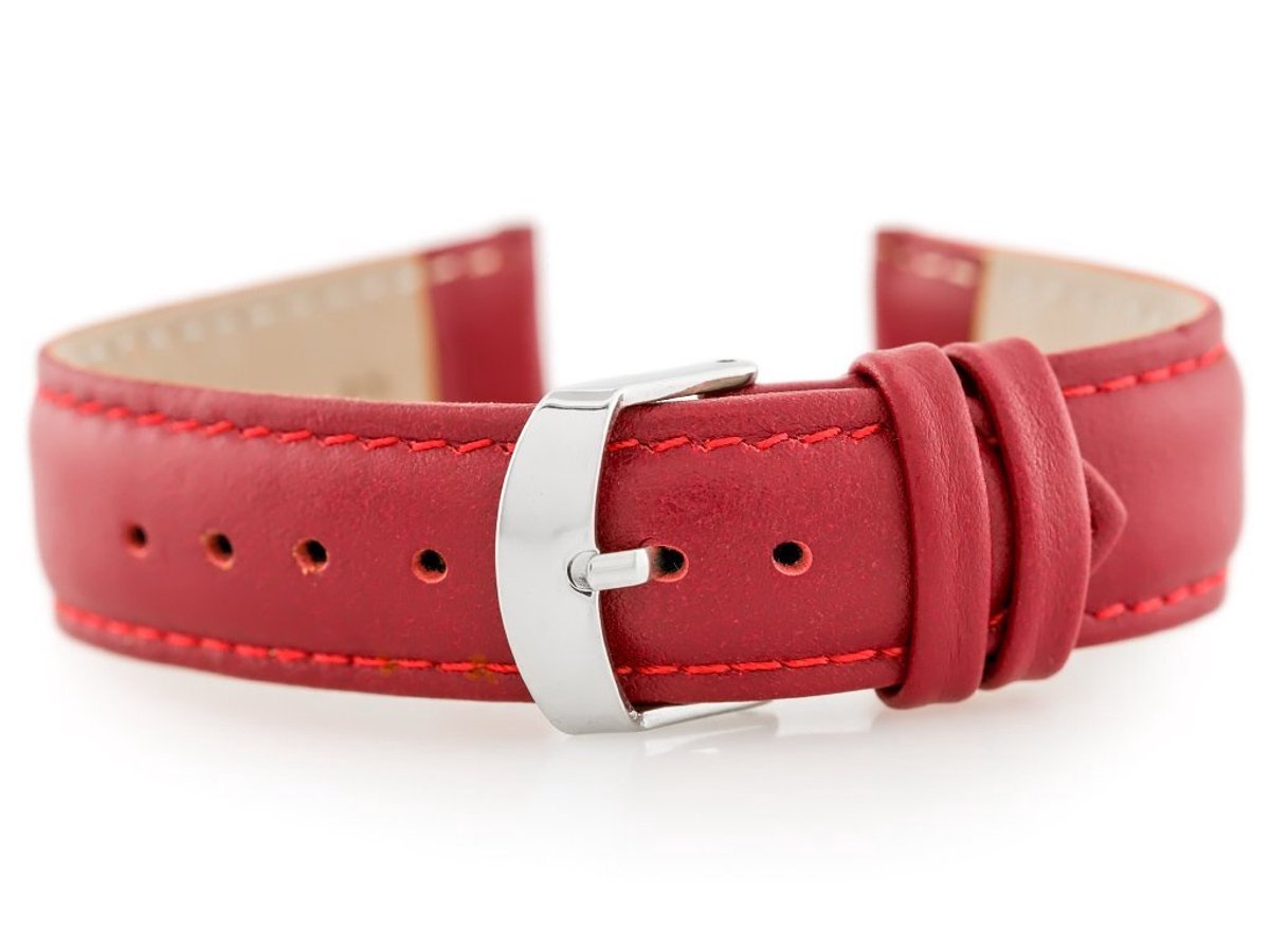 Rood Leren Horlogeband W83 - 22mm