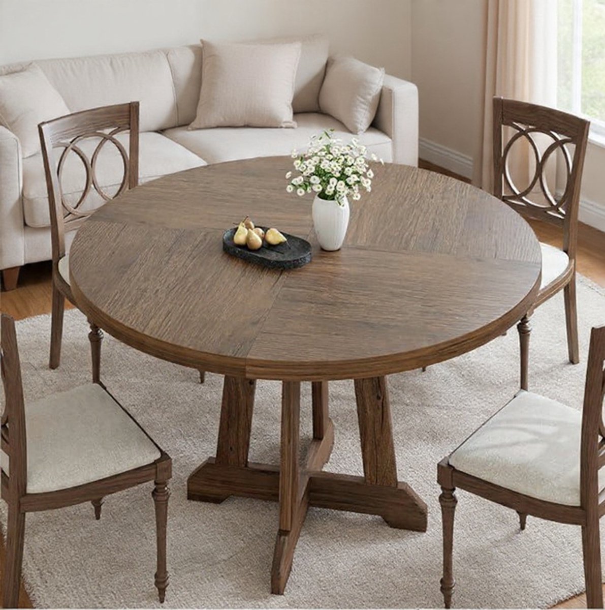 Toscana Ronde Eettafel 120 cm - Landelijke Houten Eetkamertafel voor 4-6 personen - Massief Design met Kruispoot - Bruin Casa Serena – 120 cm – Casa Dorada