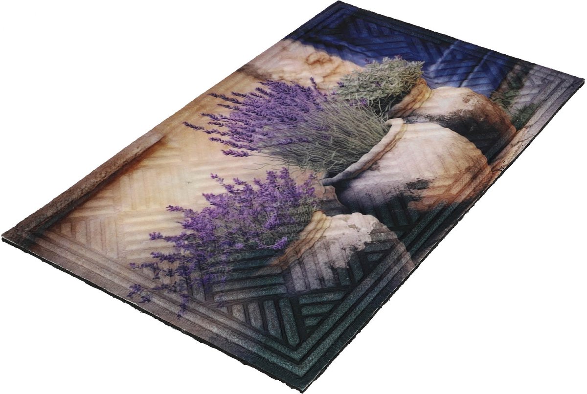KOTARBAU Droogloopmat, Deurmat Binnen, Rubber Polypropyleen, 45 x 75 cm, Schoonloopmat, Inloopmat, Vuilvanger, Vuilvangmat, Entreemat, Rechthoekig- Antislip, met Opdruk Lavendel Paars, bruin