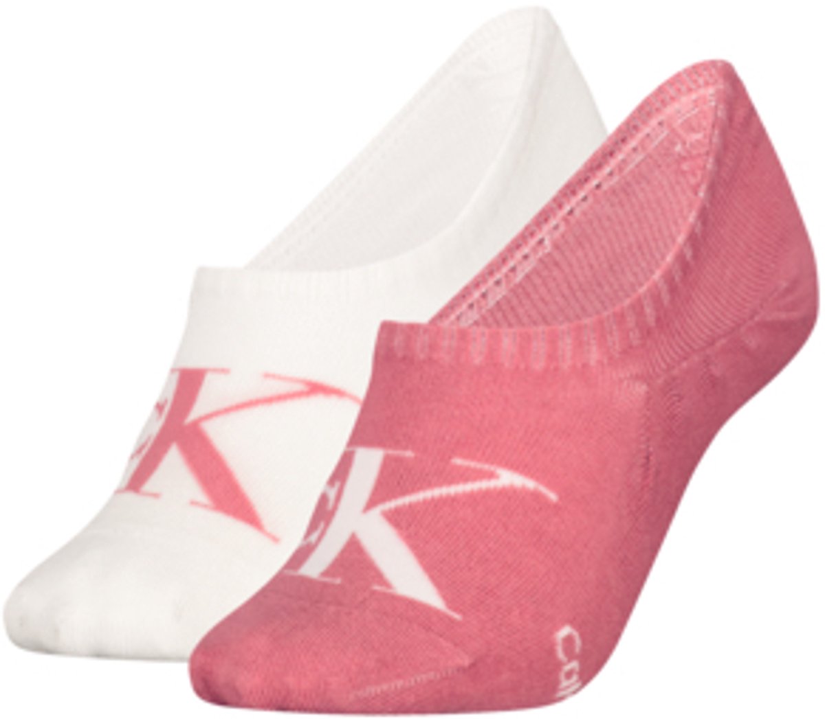 Calvin Klein Jeans Dames Footies 2-Pack Monogram Rose Wit