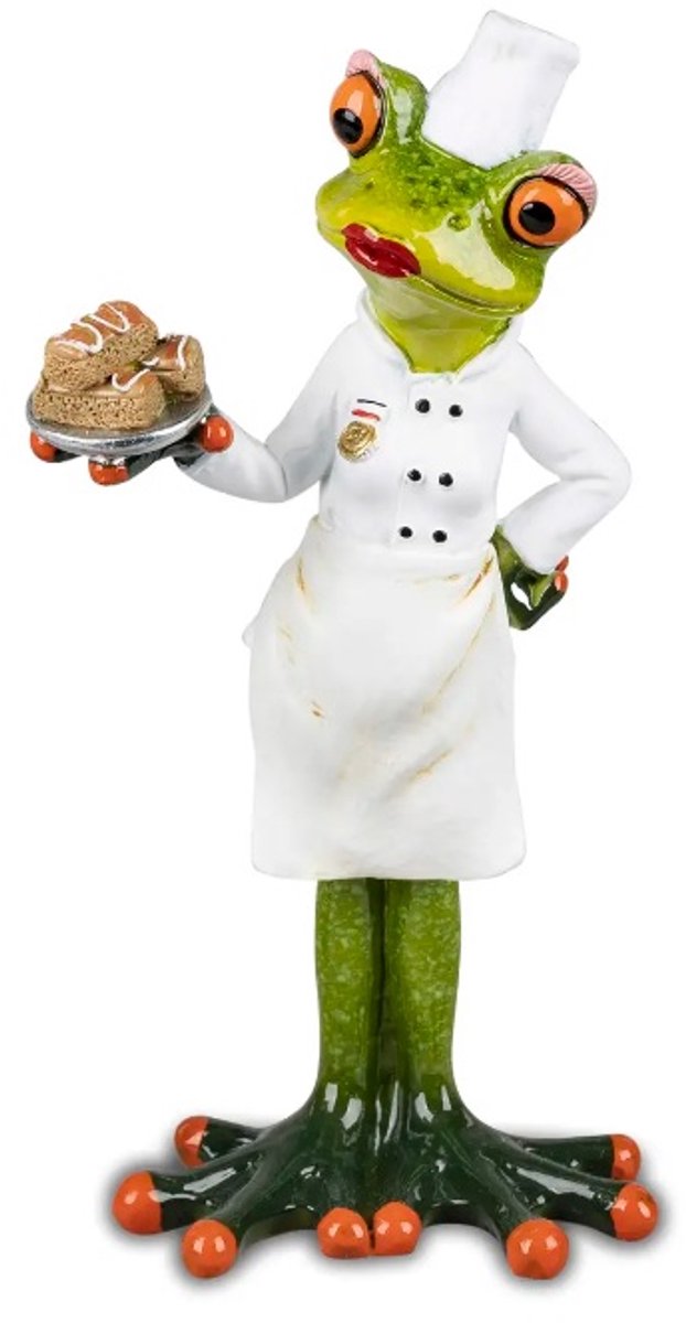 Kikker - Chef de toetjes - Vrouw - Opkikker - Groen - Beeld - 14x8x8cm - Keramiek