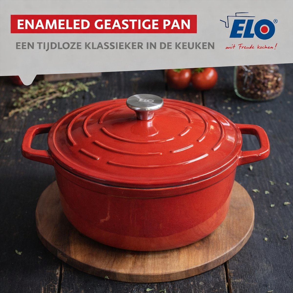 Gegoten geëmailleerde braadpan 26 cm kersenrood 4,5 L Elo