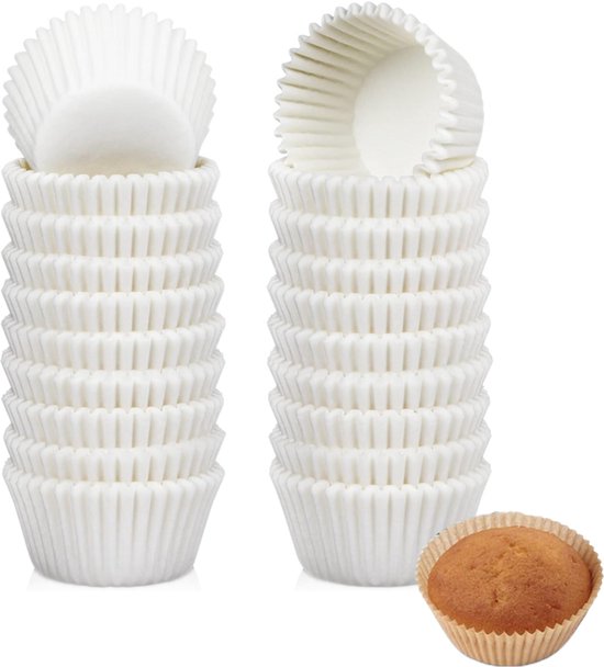 Caissettes en Papier - 100 Pièces - Moules à Muffins - Moules à Tartes - Papier à Muffins Papier de Cuisson - Résistant aux Hautes Températures - Caissettes en Papier Résistantes aux Graisses - 7 X 3 Cm - Convient pour Cupcakes, Muffins, Noix - Blanc