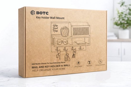 Verpakking van BOTC sleutelrekje met memobord, brievenhouder en legplanken.
