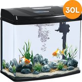 Pawmate Aquarium Starterkit met LED - 30L - Glazen Vissenkom met Panoramisch Zicht - Inclusief Fluisterstil Aquarium Filter & Verlichting