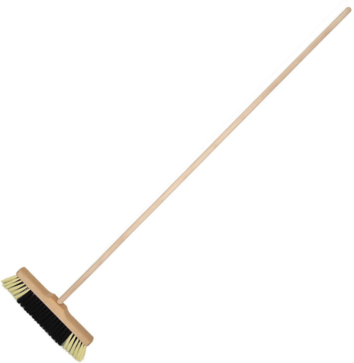 KOTARBAU® Straatbezem, met Houten Steel, 35 cm, Bruin, Nylon Borstels, Veegbezem, Buitenbezem, Tuinbezem, voor Binnen en Buiten, Ergonomisch Ontwerp