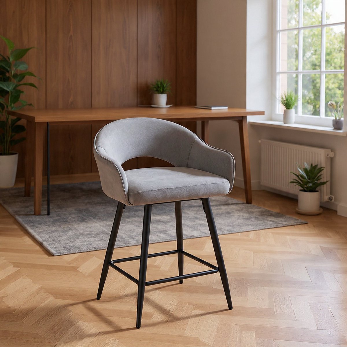Set van 2 barkrukken, 360° draaibaar, fluwelen barkruk, bistrokruk, barkruk met rugleuning en metalen poten, gestoffeerde keukenkruk voor keukeneilanden/bars/aanrechtbladen, grijs - Casa Serena – A...