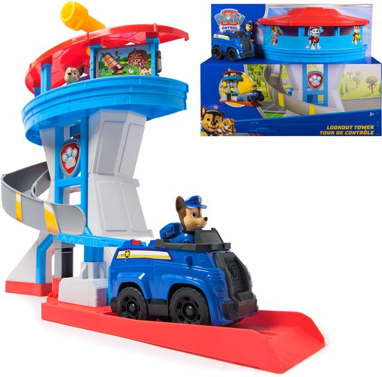 La PAW Patrol - Coffret de figurines - Tour de guet - Avec 2 figurines Chase et une voiture de police