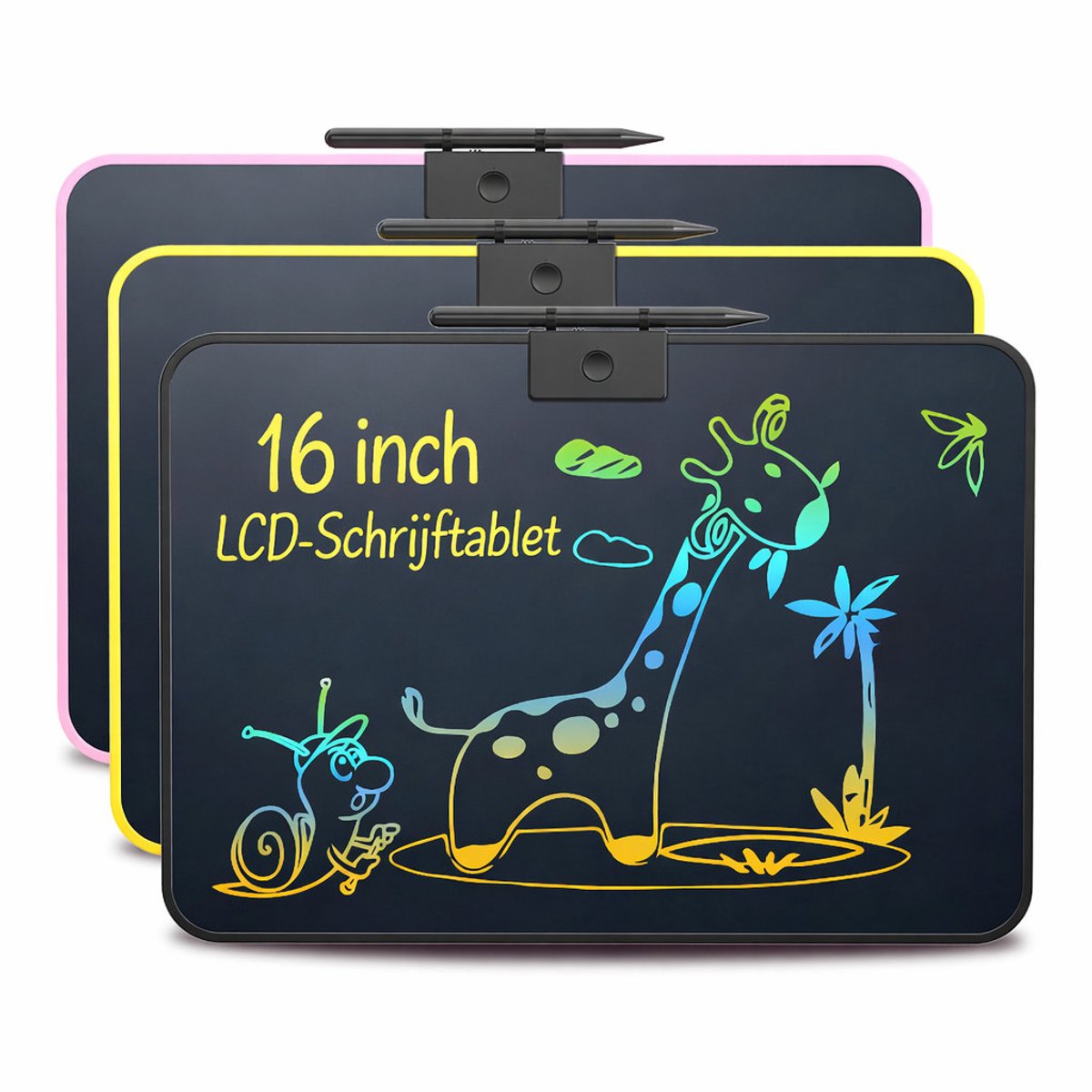 KHRONOX® Tekentablet, Tekenbord, 16 inch, Tekentablet Kinderen, Tekenbord Kinderen, Tekentablet Voor Kinderen, LCD Tekentablet, USB Oplaadbaar Tekentablet, Groot 16 inch Scherm, Kinderspeelgoed, Kleine Cadeautje, Kerstcadeau, Verjaardagcadeau, ZWART