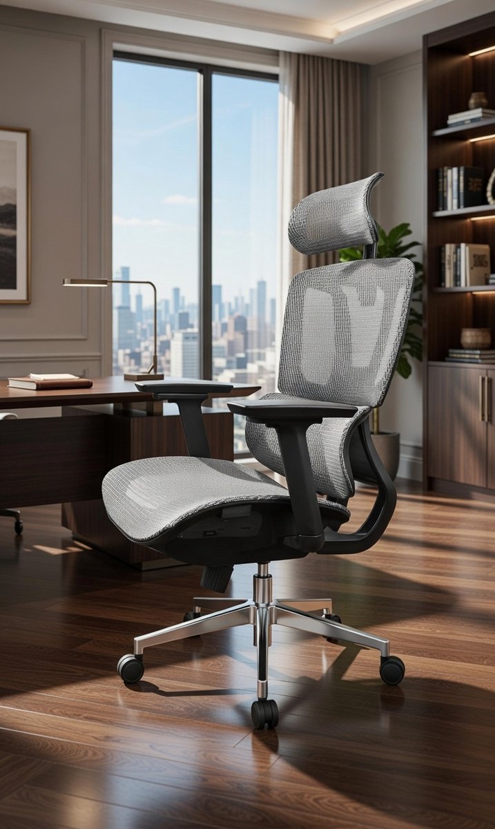 Ergonomische Bureaustoel Casa Serena “ProComfort XL” – 4D Verstelbare Armleuningen, Mesh Zitvlak, Hoge Rug, Verstelbare Zitdiepte, 4-Traps Kantelvergrendeling, Rubberen Vloerwielen – Gaming & Thuis...