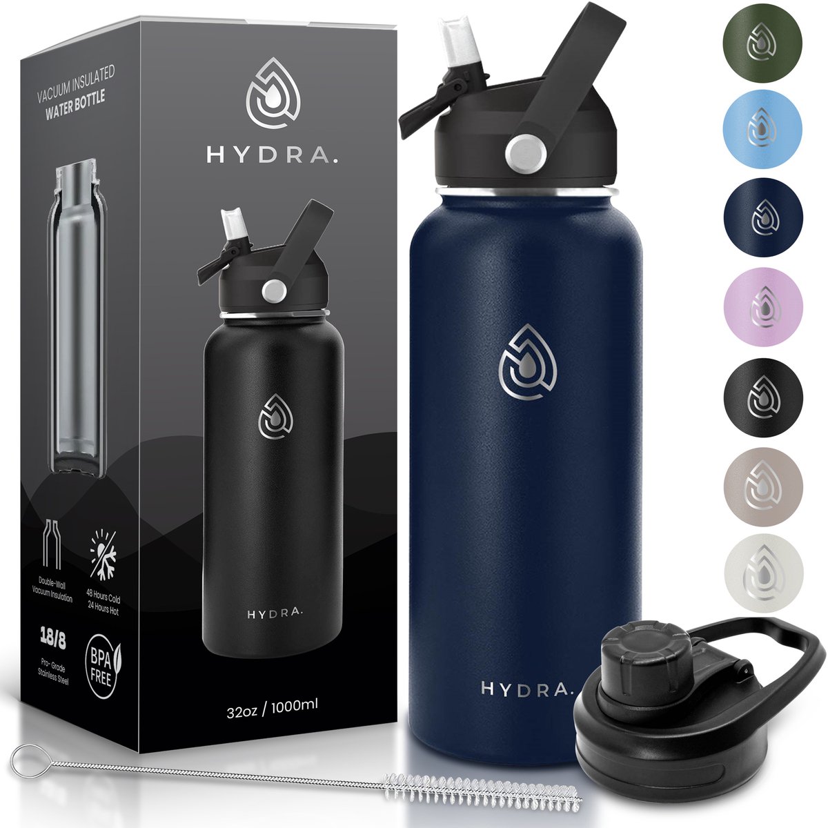 Hydra Essentials RVS Drinkfles 1L - Thermosfles 24u Isolatie