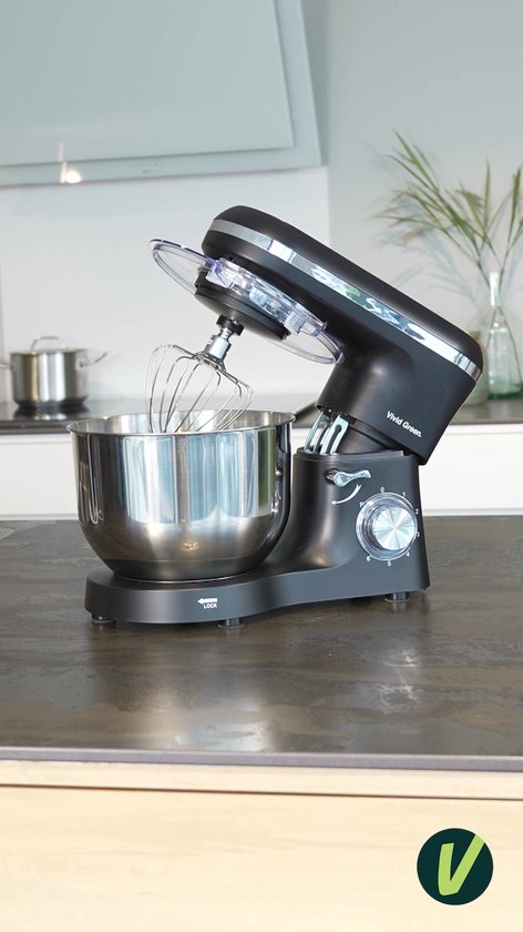 Vivid Green 2000W Keukenmixer - Geschikt voor Zwaar Deeg - 6,2L Mengkom - Keukenmachine - Keukenrobot - Matzwart
