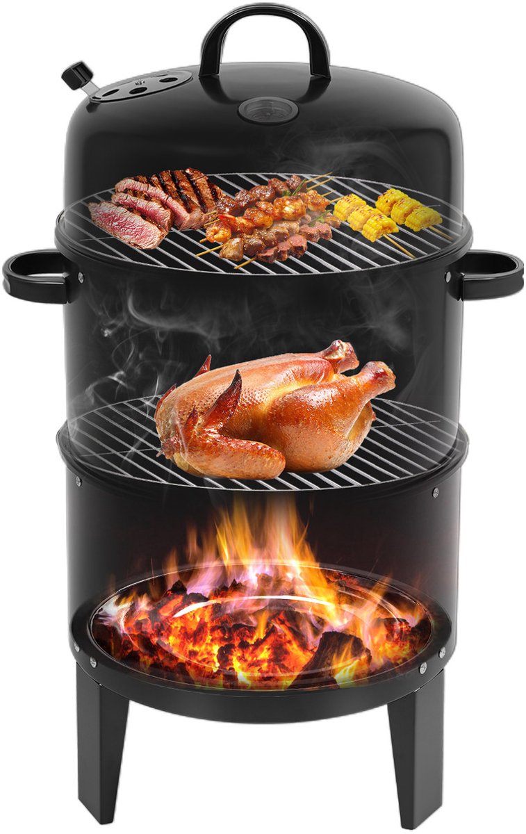 Barbecue Rookoven 3 in 1 - Roker - Grill - Braiser - Zwart - 3 Lagen