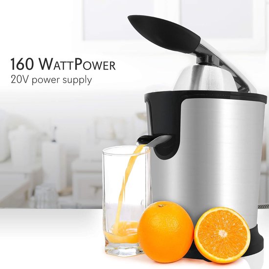 Nutrichef Citruspers - Sinaasappelpers Elektrisch - 160 Watt - Handmatige Pershendel - Verstelbaar Vliesfilter - RVS Zilver van Merkloos — afbeelding 4