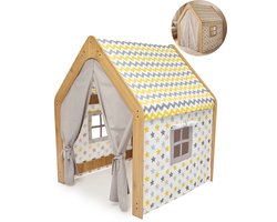 Minera® Tipi Tent - Speeltent - Jongens & Meisjes - Binnen Speelgoed - Speelhuisje voor Kinderen - Houten Kinderhuisje - Kindertent vanaf 1 tot 7 Jaar - Geel met Blauw