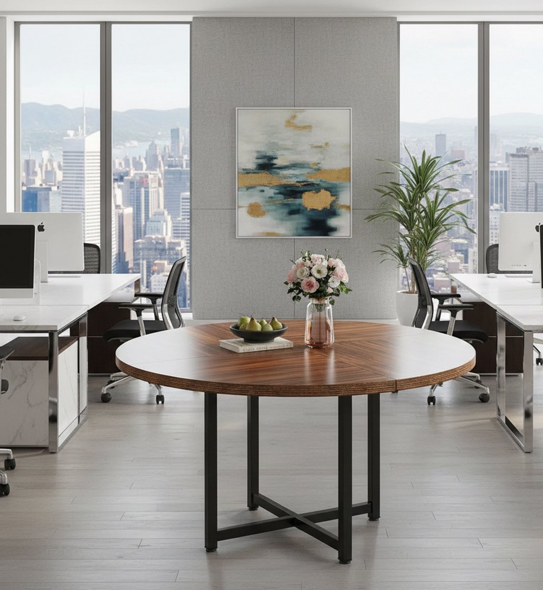 Ronde Industriële Eettafel Phoenix 120 cm – Stevig MDF & Metaal – Modern Landelijk Design – 4-6 personen – Casa Serena – 120 cm – Casa Dorada