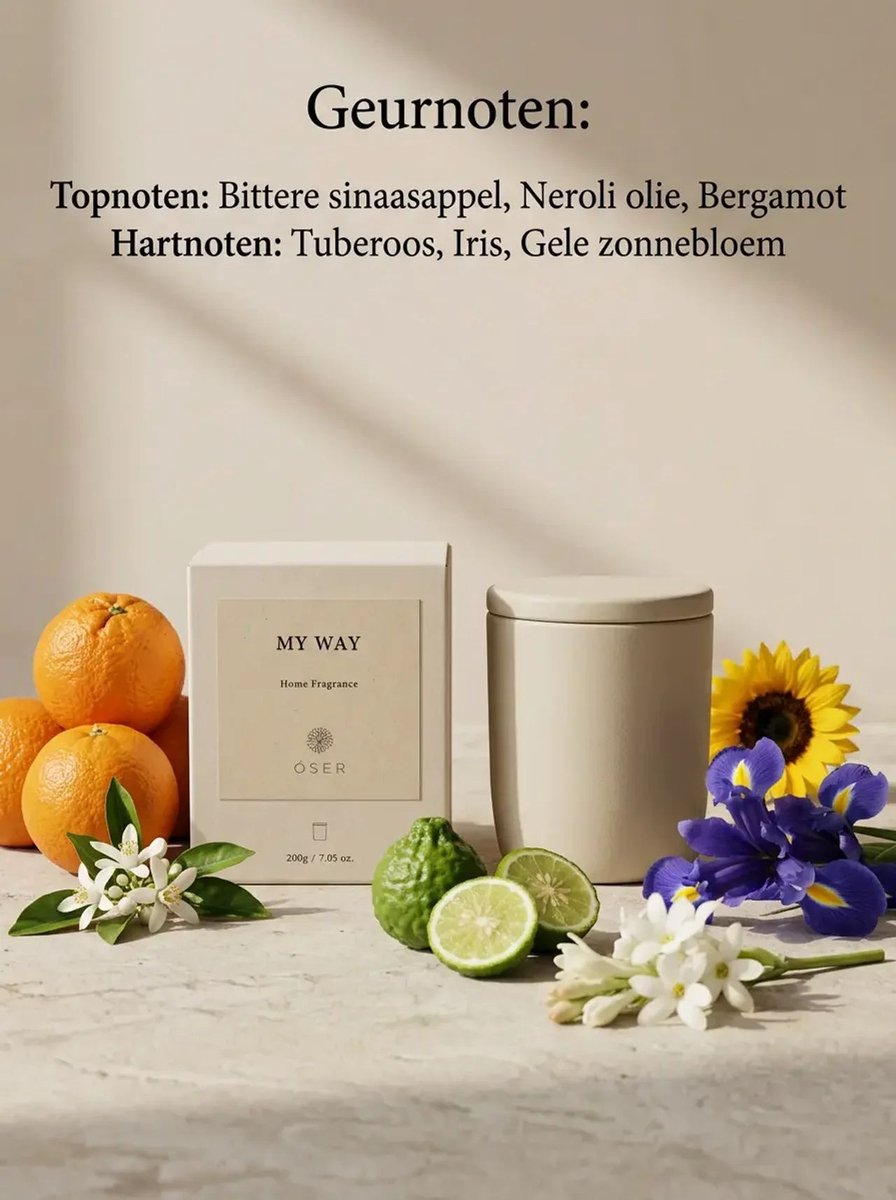 ÓSER Geurkaars - Geurkaarsen - Geurkaarsen Geschenkset - Geurkaars Rituals - Interieurparfum - Huisparfum Cadeau - Huisgeur Geurstokjes - MY WAY 200g — cadeau in Wonen & Interieur - foto 3