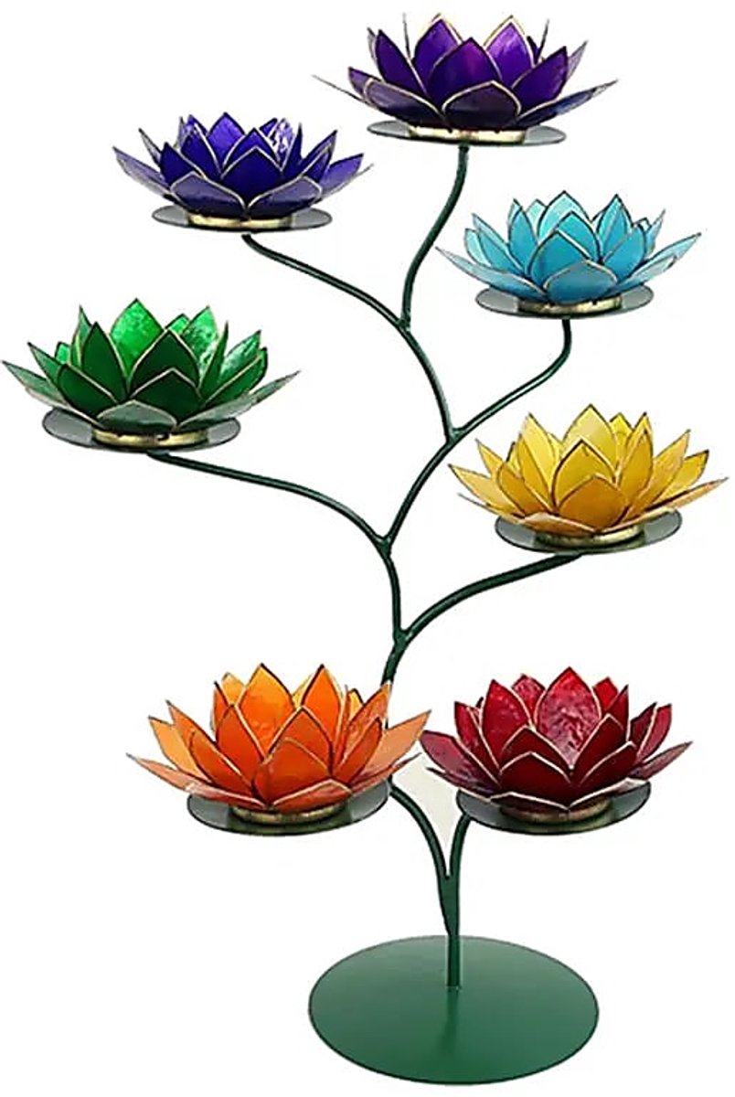 Chakra Lotus display groen + 7 sfeerlichten met goudkleurige rand