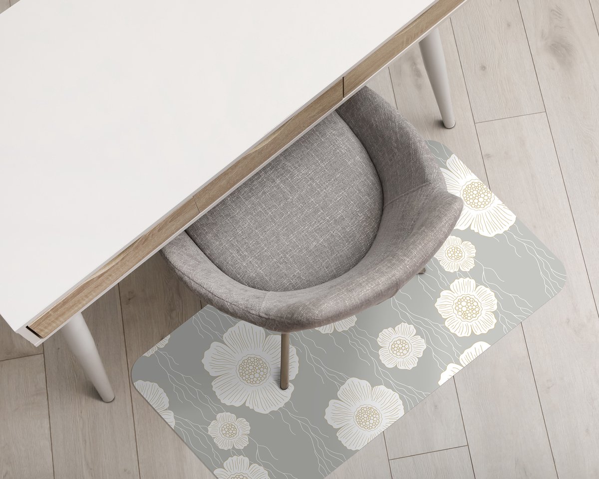 Coloray Vloerbeschermer - delicate witte bloemen Vloerbeschermer Bureaustoel - 100x70 cm - Wit Bureau Stoel Mat - Vloerbeschermer PVC - PVC Vloerbeschermer - Rechthoekige Mat - Natuur Thema
