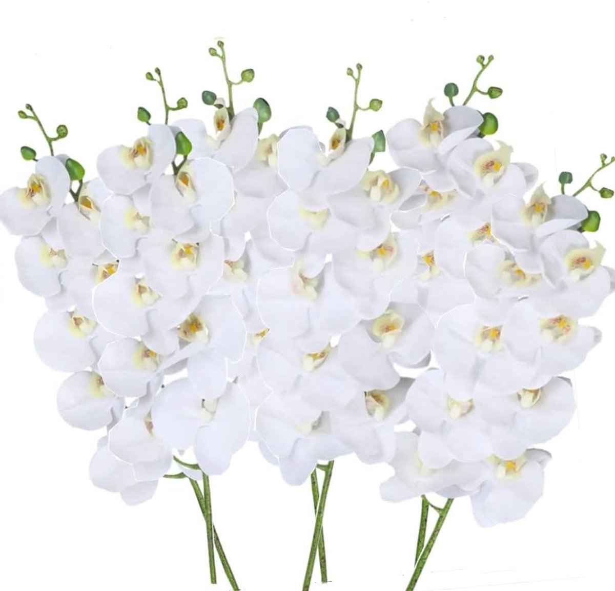 Famanu Kunstmatige Phalaenopsis Bloemen 6 Stks Wit misschien zwak geel Kunstmatige Orchidee Bloemen Stam Planten voor Home Decor