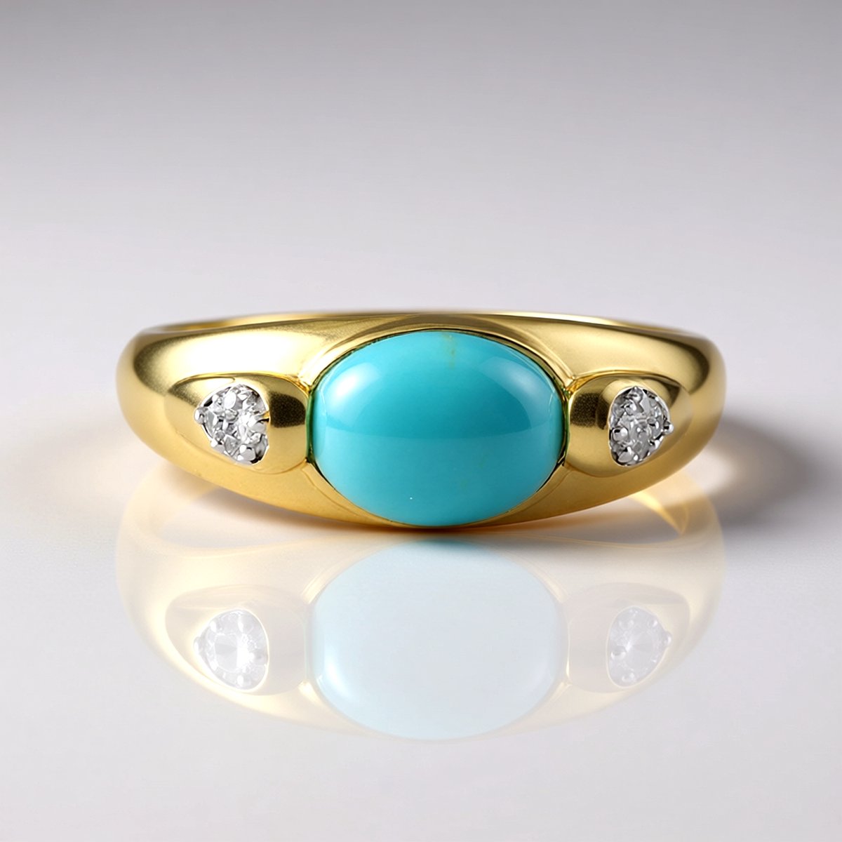 Cavill - Vintage stijl zilveren ring - 925 Sterling zilver geel verguld - 1,26 ct Sleeping Beauty Turkoois ovaal - 8 Zirkonia's - Luxe dames