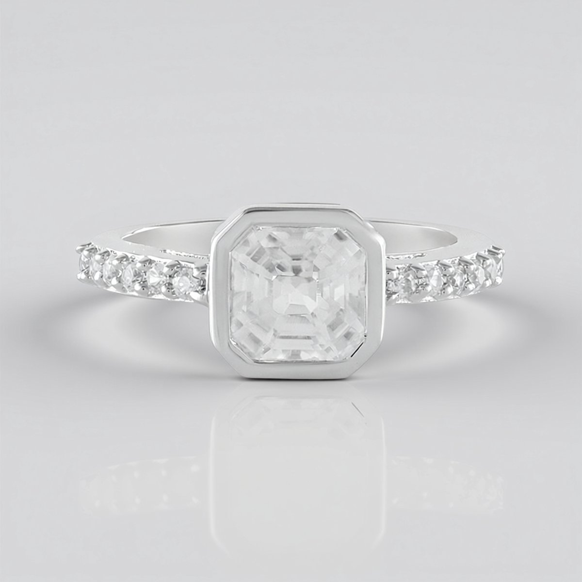 Cavill - Zilveren ring met Cambodjaanse zirkoon 1,85 ct - 925 Sterling zilver geplatineerd - Elegante Asscher geslepen ring dames