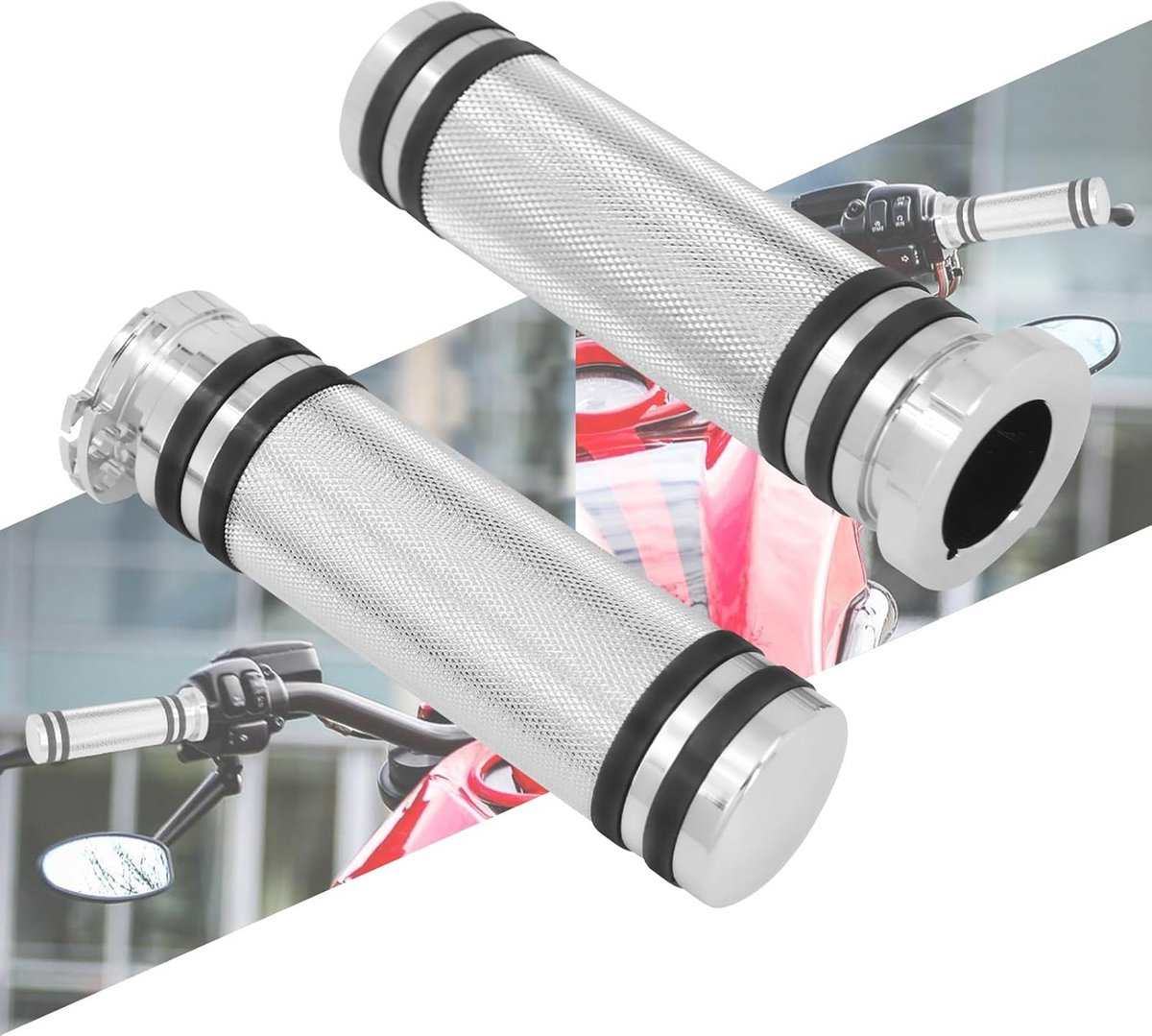 Motorfiets Stuur Grips - Handvatten Motor - Comfortabel Rijden - Universele Pasvorm - 25mm - Chroom