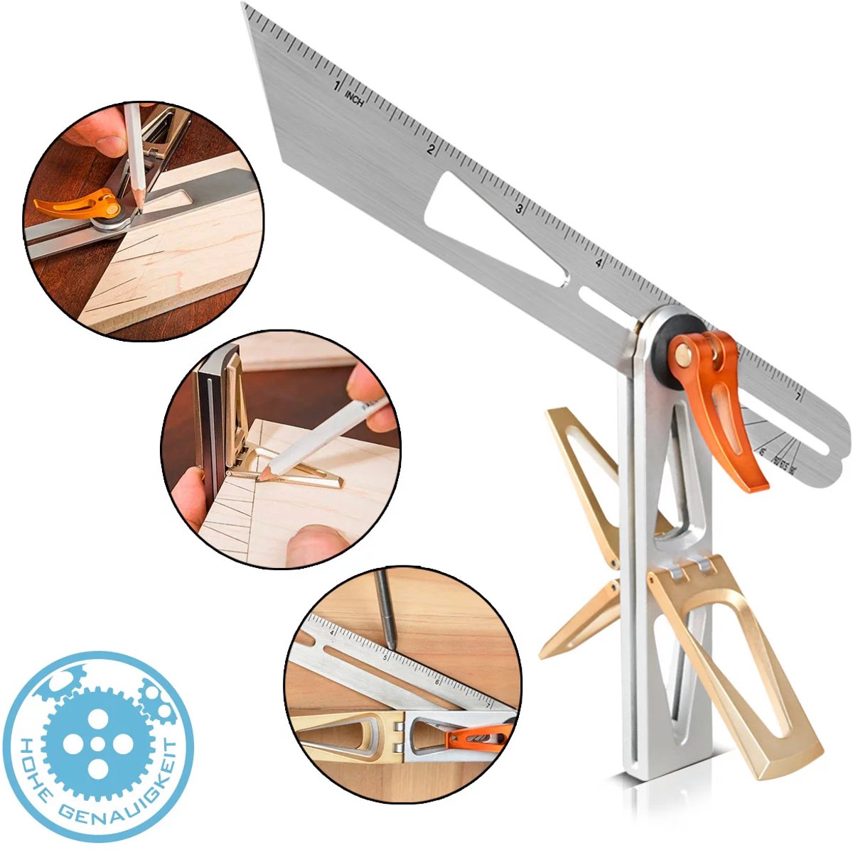 STAHLWERK Schuine kant met aanslag Schuine hoek | combinatiehoek | multifunctionele hoek | timmermanshoek | lijstmeter | laskantmeter | hoekliniaal voor precies meten, graveren, markeren en tekenen