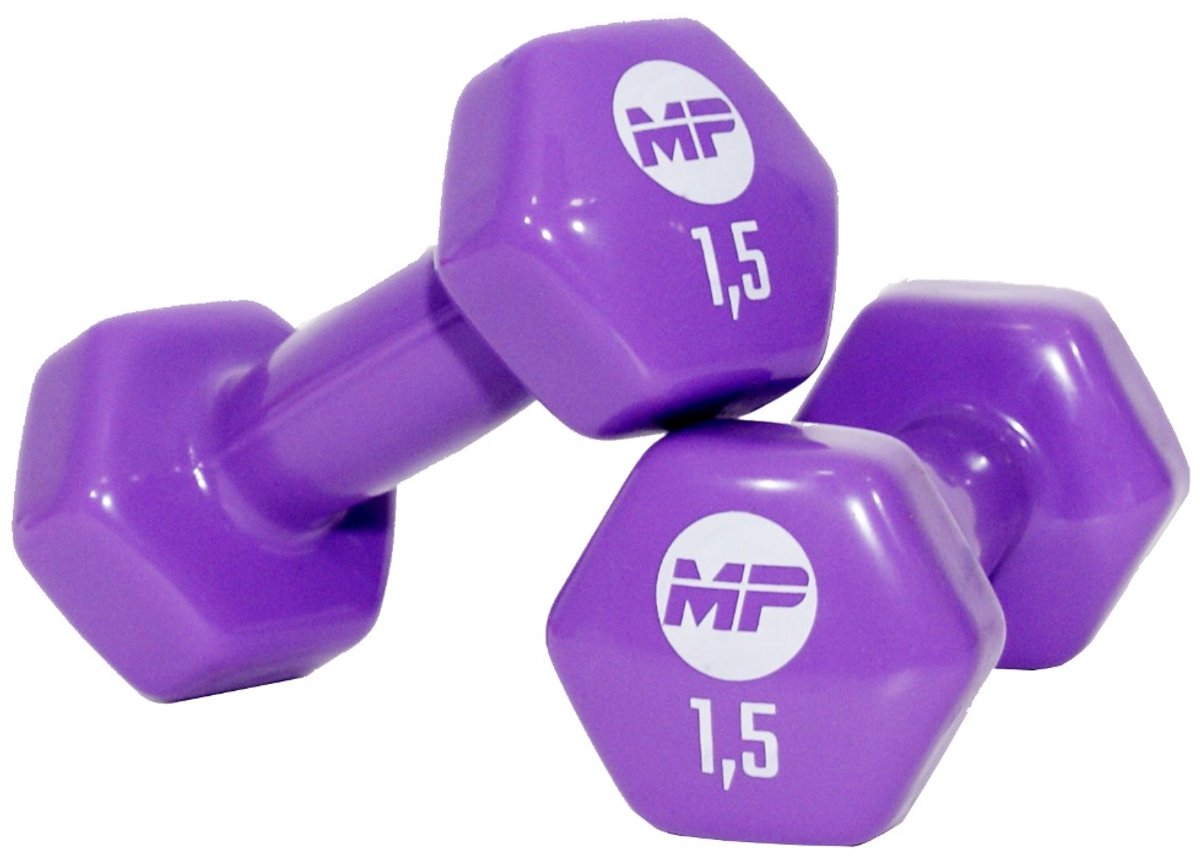 Muscle Power Vinyl Dumbbells - 2 x 15 kg - Paars