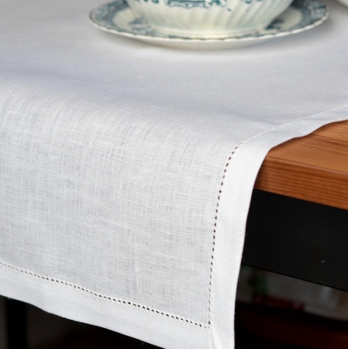 Elegante Tafelloper van 100% Linnen met Zoomsteek Wit Lange Maat voor Eettafel