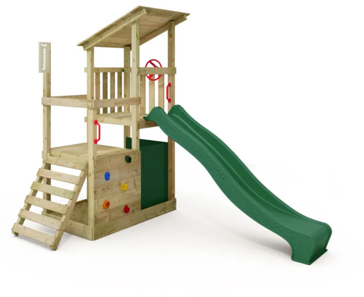 Fatmoose FruityForest Fun XXL Klimtoren - Glijbaan met Schuine klimladder en Rechte klimwand - 205x274 cm - Groen