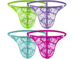 Set van 4 Heren C-String Slipjes - Sexy Kant G-String Laag Taille Elastisch Ondergoed