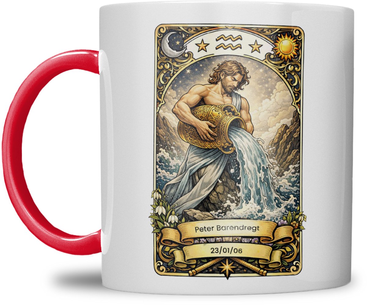 Sterrenbeeld mok - Waterman - Rood - Tarot mok - Gepersonaliseerd met naam en datum