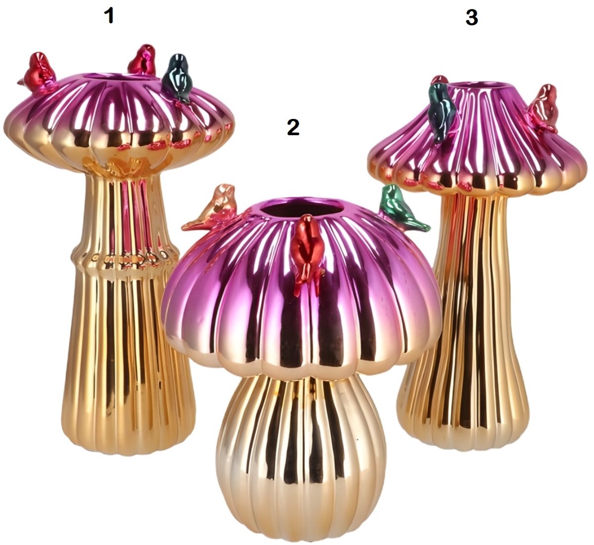 Daan Kromhout Design - vogelvaas - vaas - goud - pink - paddenstoel - H18 cm - Ø16 cm - u ontvang nr. 2 van de foto !
