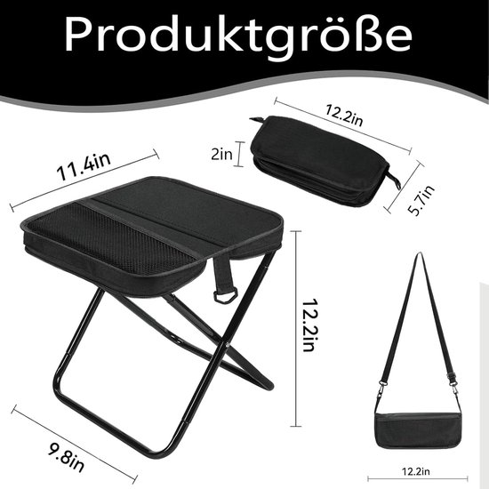 Pvouwbare kruk voor buitenrugzak - opvouwbare rugzakkruk - Draagbare kruk - Viskrukje - Reiskruk - Handig mee te nemen - houdt tot 120 kg - Kampeeruitrusting - outdoor klapstoel met ritssluiting - voor reizen, vissen, kamperen - zwart van Merkloos — afbeelding 2