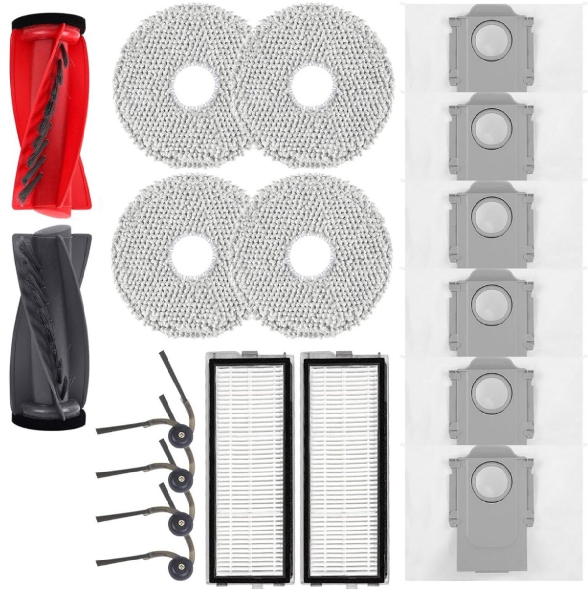18 stuks Accessoires geschikt voor Roborock Qrevo Curv,Qrevo Curv S5X,Qrevo Edge,Qrevo Edge S5A,Qrevo S5V, P20 Pro stofzuiger - 2 hoofdborstels,2 HEPA-filters,6 stofzakken,4 reinigingsdoeken,4 zijborstels