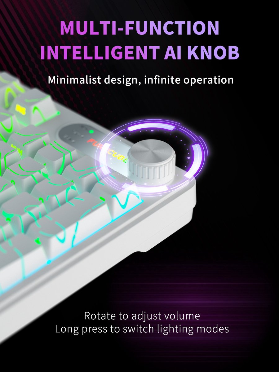 FURYCUBE IP98 - 95% Bedraad Gaming Toetsenbord - 98keys - RGBVerlicht toetsenbord -TFT Scherm - Multifunctionele Draaiknop -RGB - Side Printed PBT Keycaps - mechanisch gevoel - Stil toetsenbord - Comfortable to the touch -White Contour Line thumbnail 2