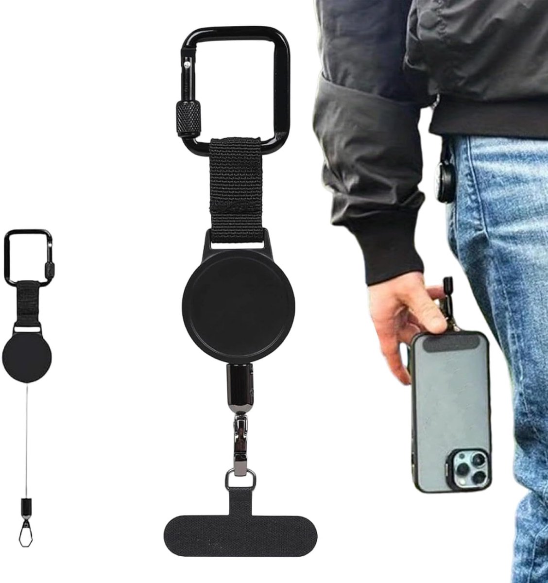 1 stuk intrekbaar antidiefstal telefoonkoord voor buiten - Duurzame, intrekbare antidiefstal telefoonhouder, lichtgewicht koordhouder met veilige clip, draagbaar bevestigingssysteem voor reizen, wandelen en klimmen