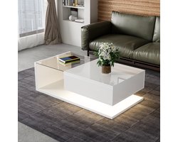 VVBV Salontafel, hoogglans wit. Bijzettafels, salontafels met glas en LED-effect