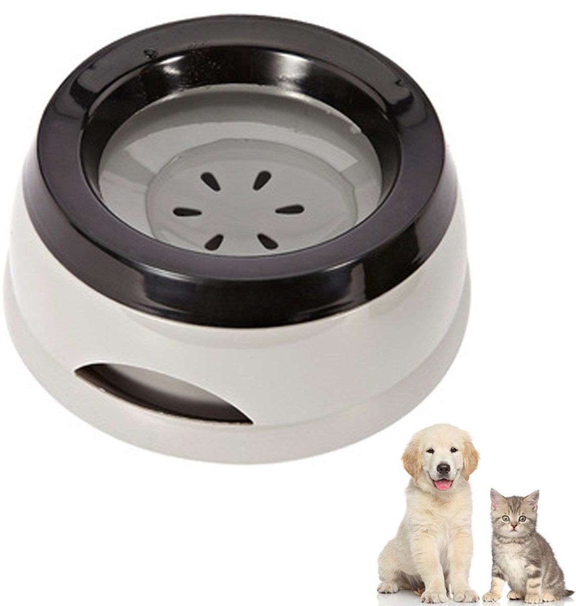 JeiibrZui Drinkbak voor honden met slow drink-functie - overloopbeveiliging - 750 ml inhoud, draagbaar ontwerp - 1 stuk - voor op reis/in de auto, grijs