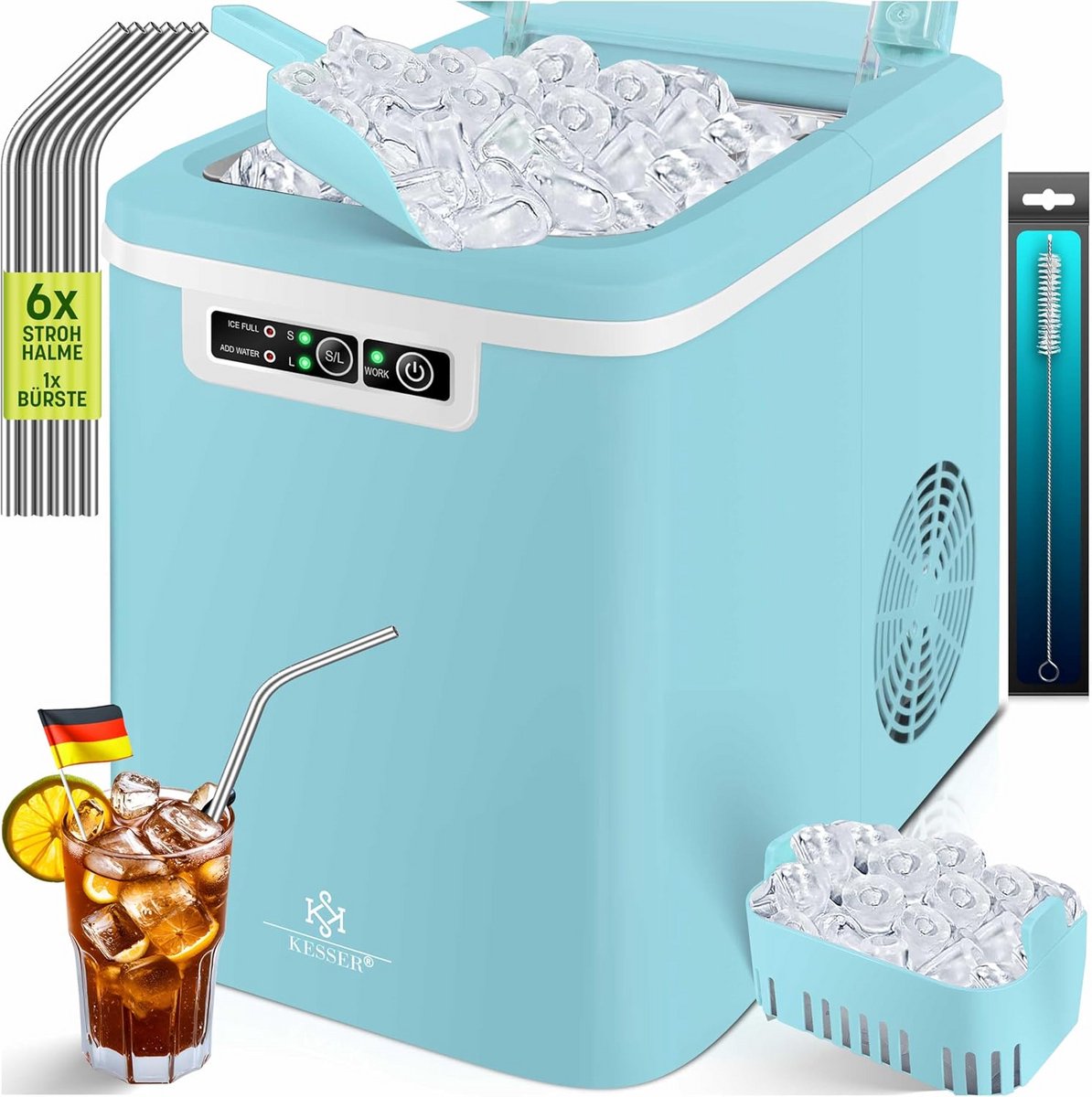 Krachtige IJsblokjesmachine met RVS, 2,2L Tank en LED-Display - Maakt IJs in 7 Minuten