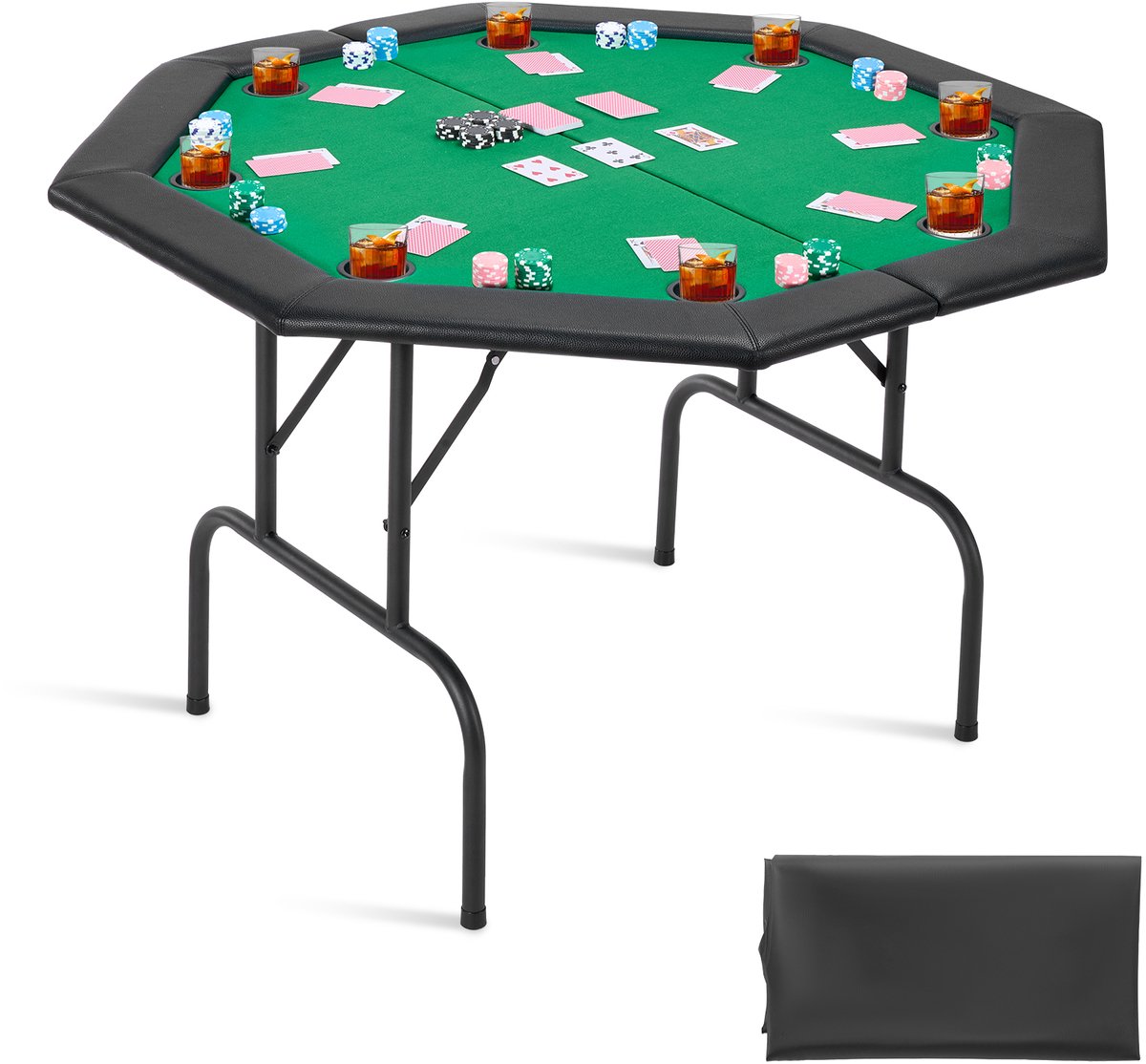 VEVOR Opvouwbare Pokertafel Opvouwbaar voor 8 Spelers Speeltafel Achthoekig 126x126x75cm, Zwart-Groen