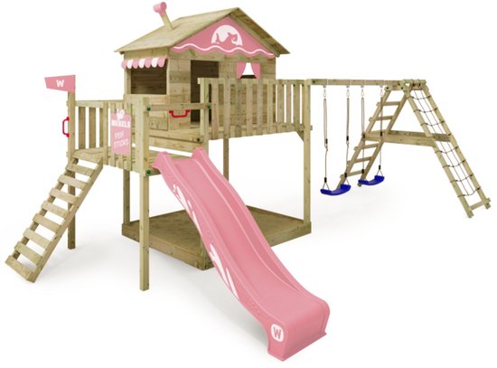 WICKEY Smart Ocean – Portique En Bois Avec Balançoire, Toboggan Et Bac à Sable Pour Jardin !
