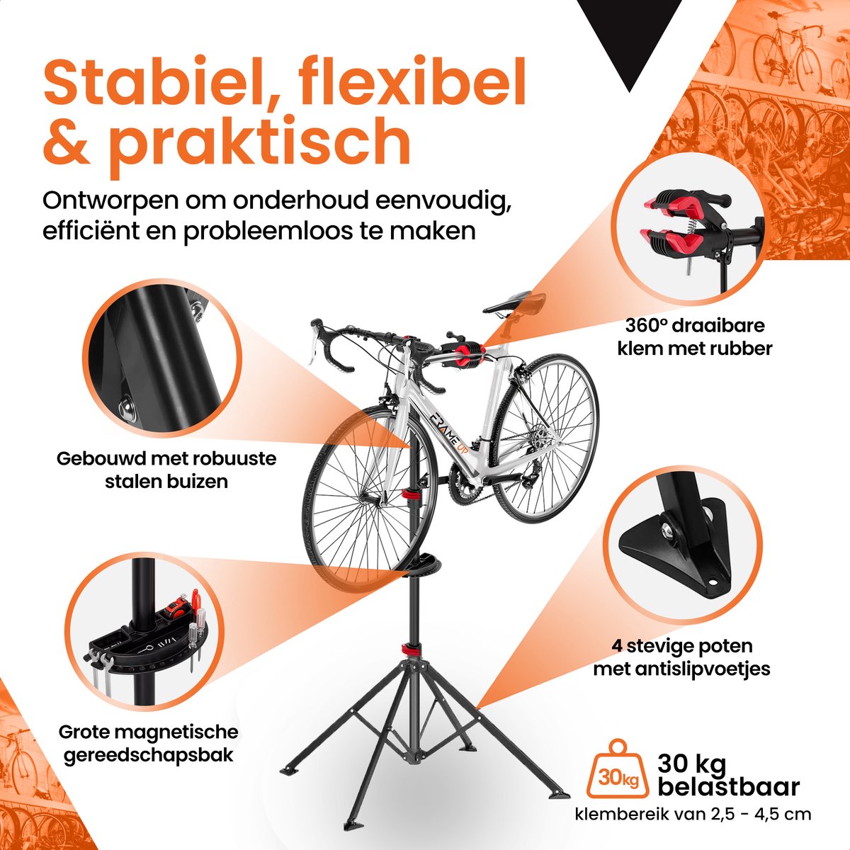 Fiets Montagestandaard - Fiets Reparatiestandaard – Fietsstaander - Fietslift - mountainbike - race fiets - tot 45KG – foto 3