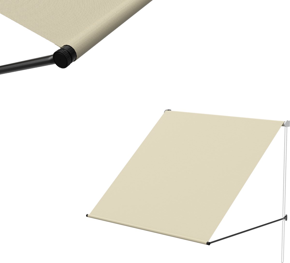 Aufun Inklapbare Fallarm Markise 150x145cm Beige - Met Kabel & Aluminium Ondersteuningsstang Voor Terras, Balkon & Tuin