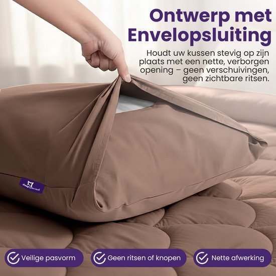 Bruine sloop met een envelopsluiting die een kussen stevig op zijn plaats houdt.