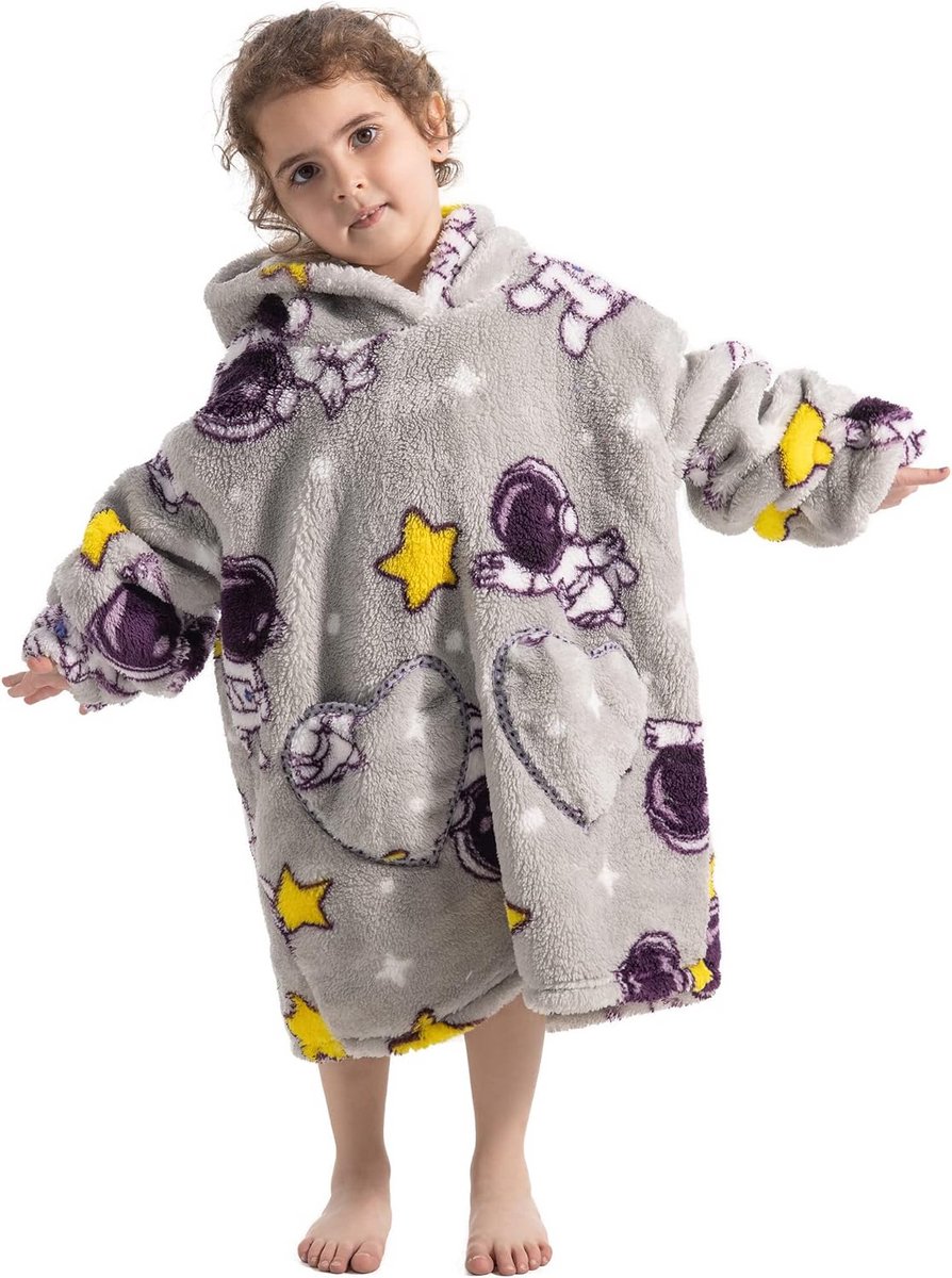 Oversized Kinder Hoodie Deken met Mouwen en Capuchon - Superzacht & Warm