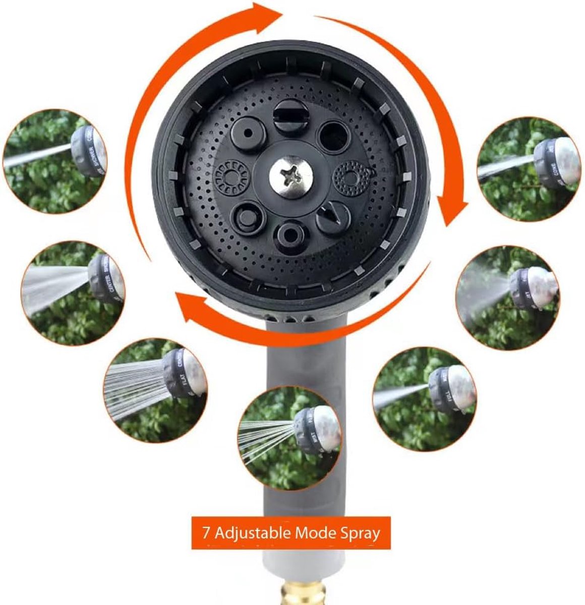 Premium RVS Tuinslang Spuitmondstuk | 8 Spuitmodi, Comfortabele Grip & Lekkagevrij – voor Tuin & Grasveld (Grijs/Oranje)