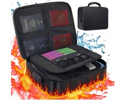 Brandwerende Documententas - Brandwerende Zak - 36x27x10cm - met Cijferslot - Bewaar Belangrijke Documenten - Diverse Compartimenten - Brandveilig en Waterdicht - Afsluitbare Documentenbox - voor Paspoorten, Certificaten, Bestanden - Zwart