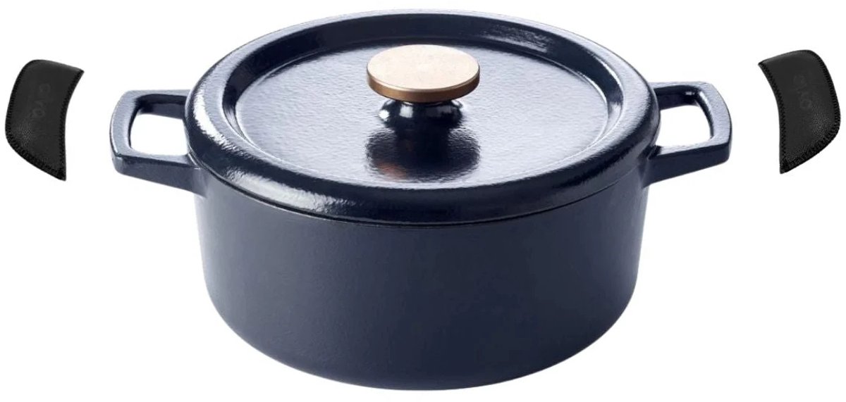 Alva Braadpan met deksel - Dutch Oven Nori Gietijzer ø 26 cm + Gratis handvaten - geëmailleerde anti-aanbaklaag